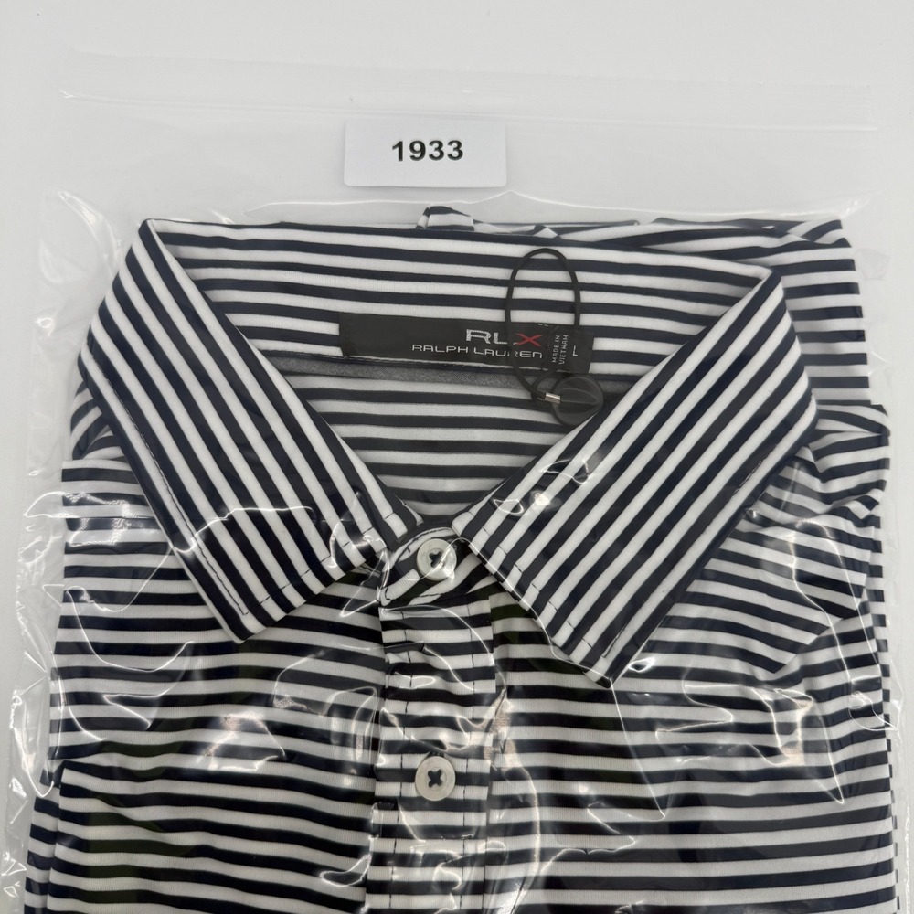 RLX Ralph Lauren Mens Striped Performance Golf Polo Shirt Navy White Large - Picture 10 of 10